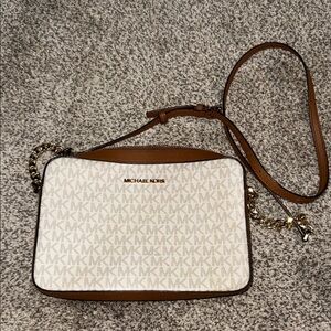 Michael Kors Signature White and Tan Crossbody Bag